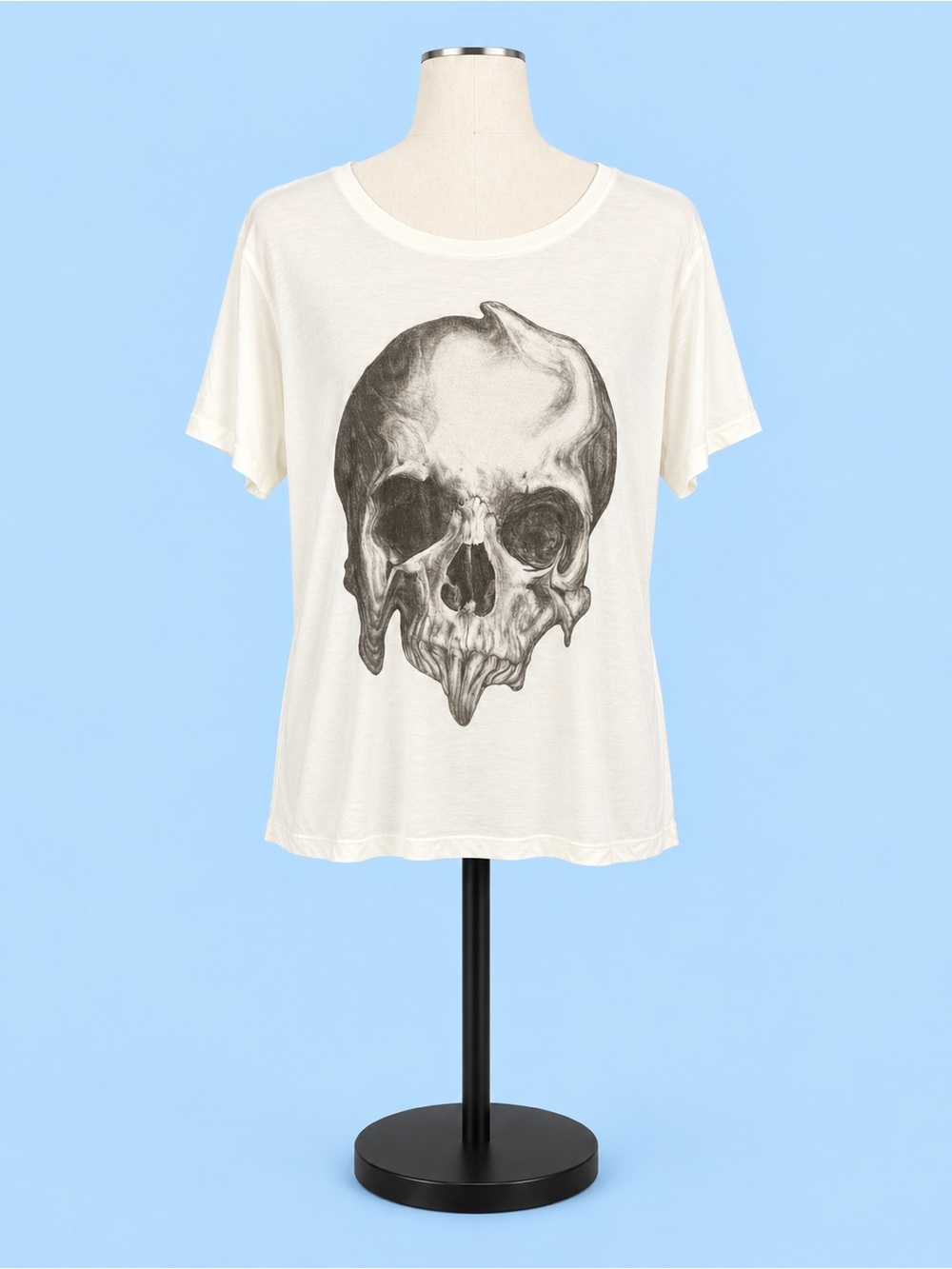 The Kooples Skull Burnout T-Shirt White Black Size L 100% Modal Graphic Tee